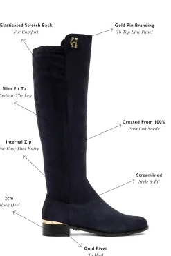 Holland Cooper Albany Knee Boot Ink Navy Suede Online