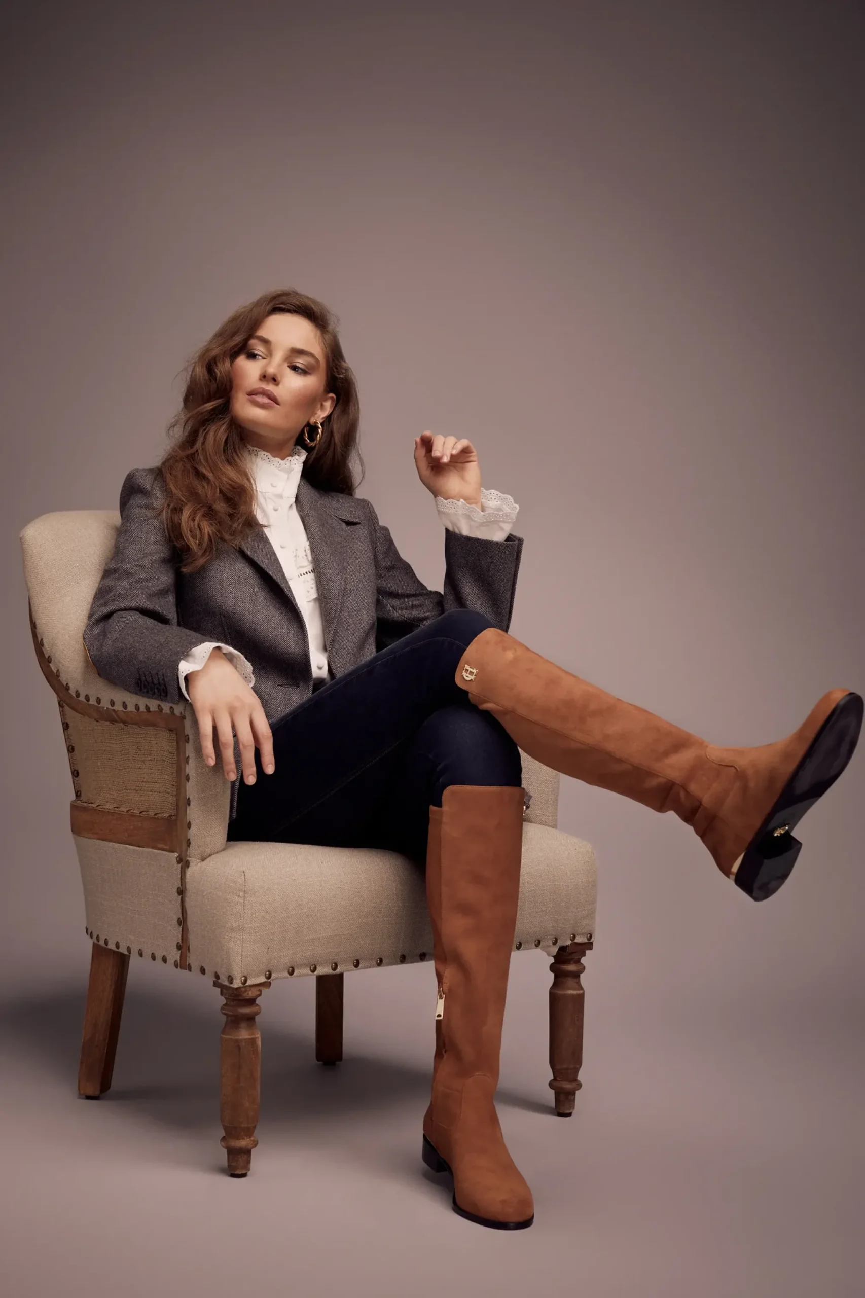 Holland Cooper Albany Knee Boot Tan Suede Outlet
