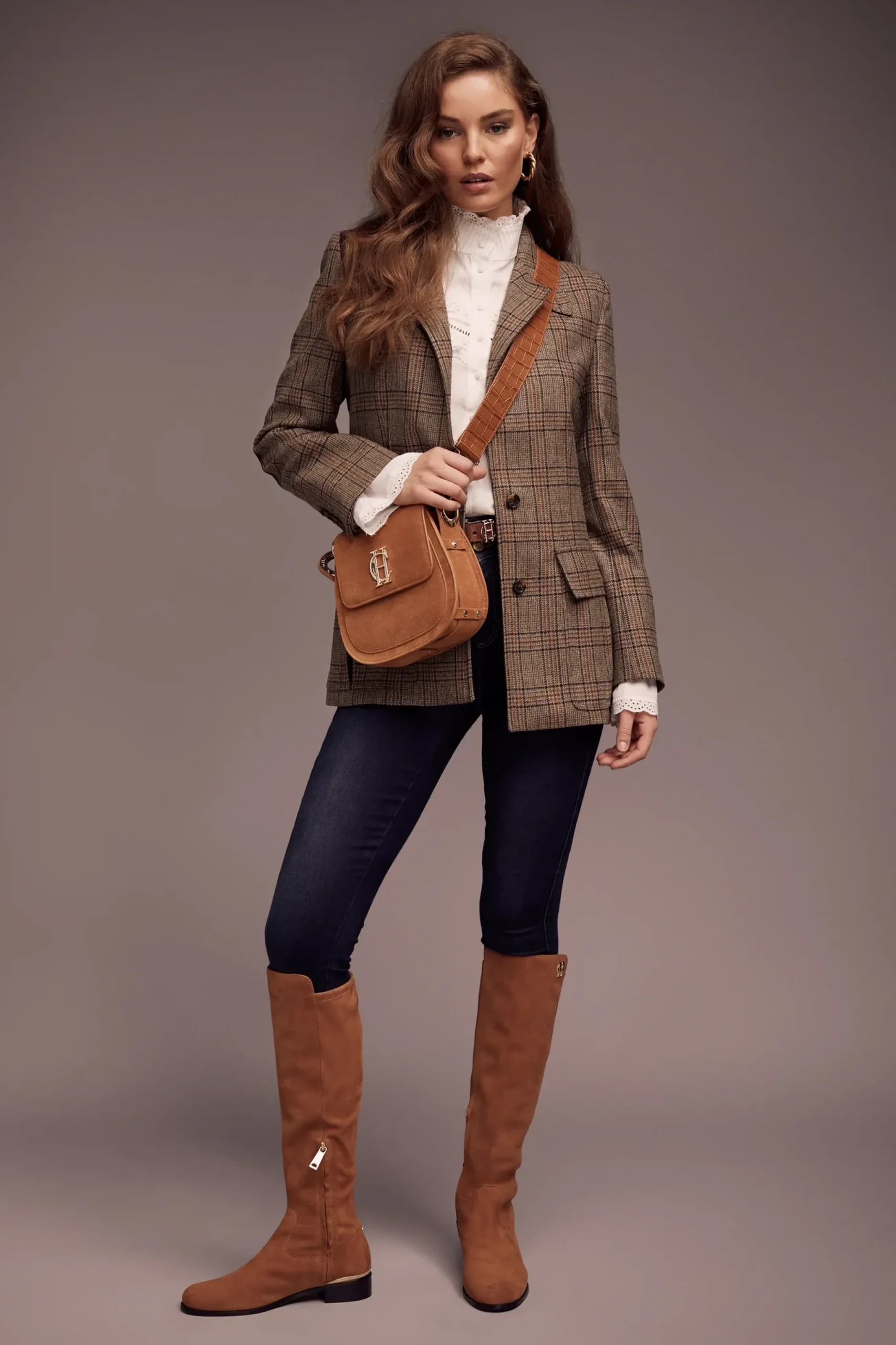 Holland Cooper Albany Knee Boot Tan Suede Outlet