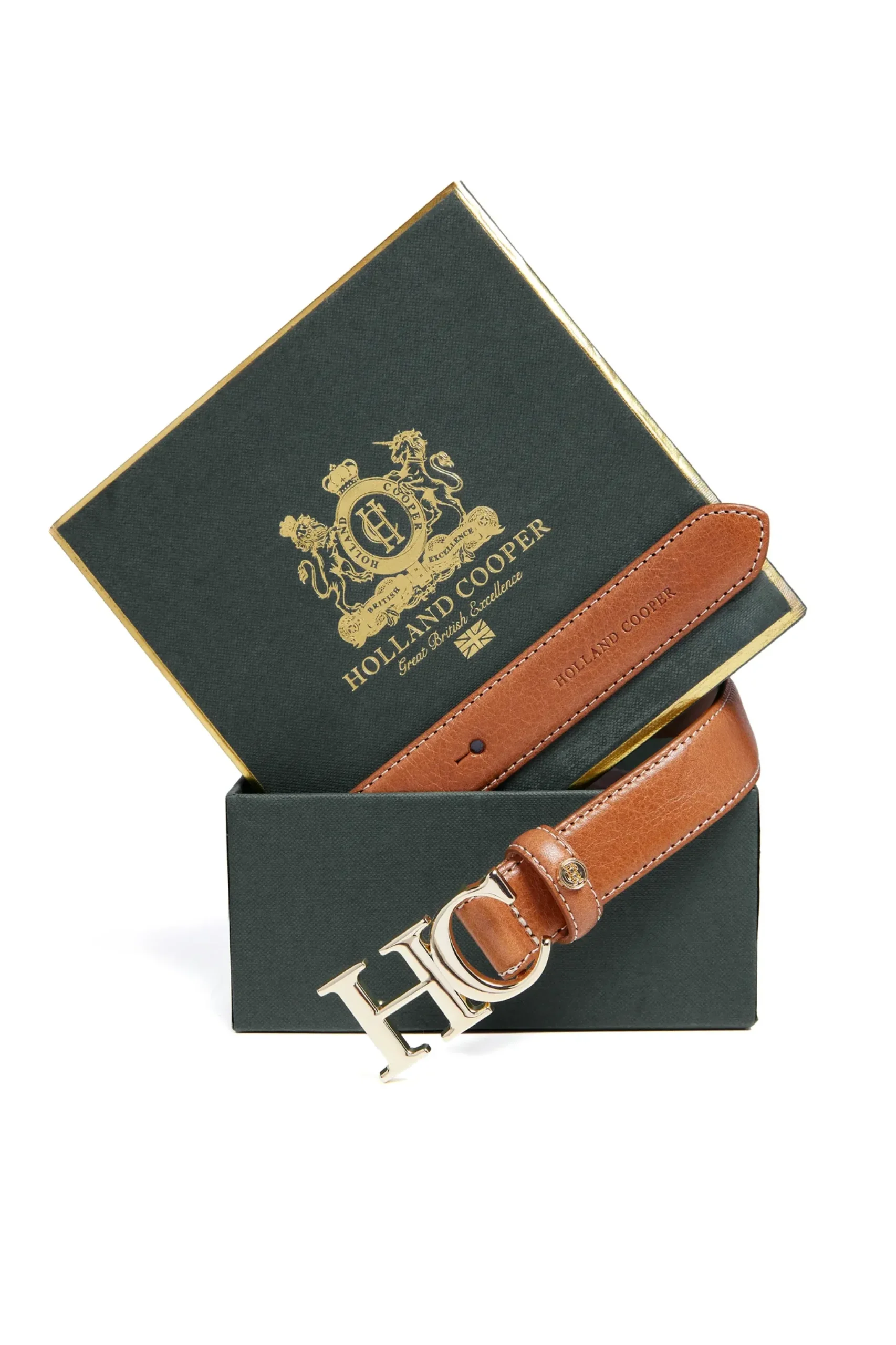 Holland Cooper Atelier Slim Logo Belt Tan Contrast Outlet