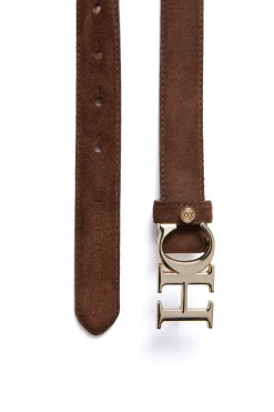 Holland Cooper Atelier Slim Logo Belt Chocolate Suede