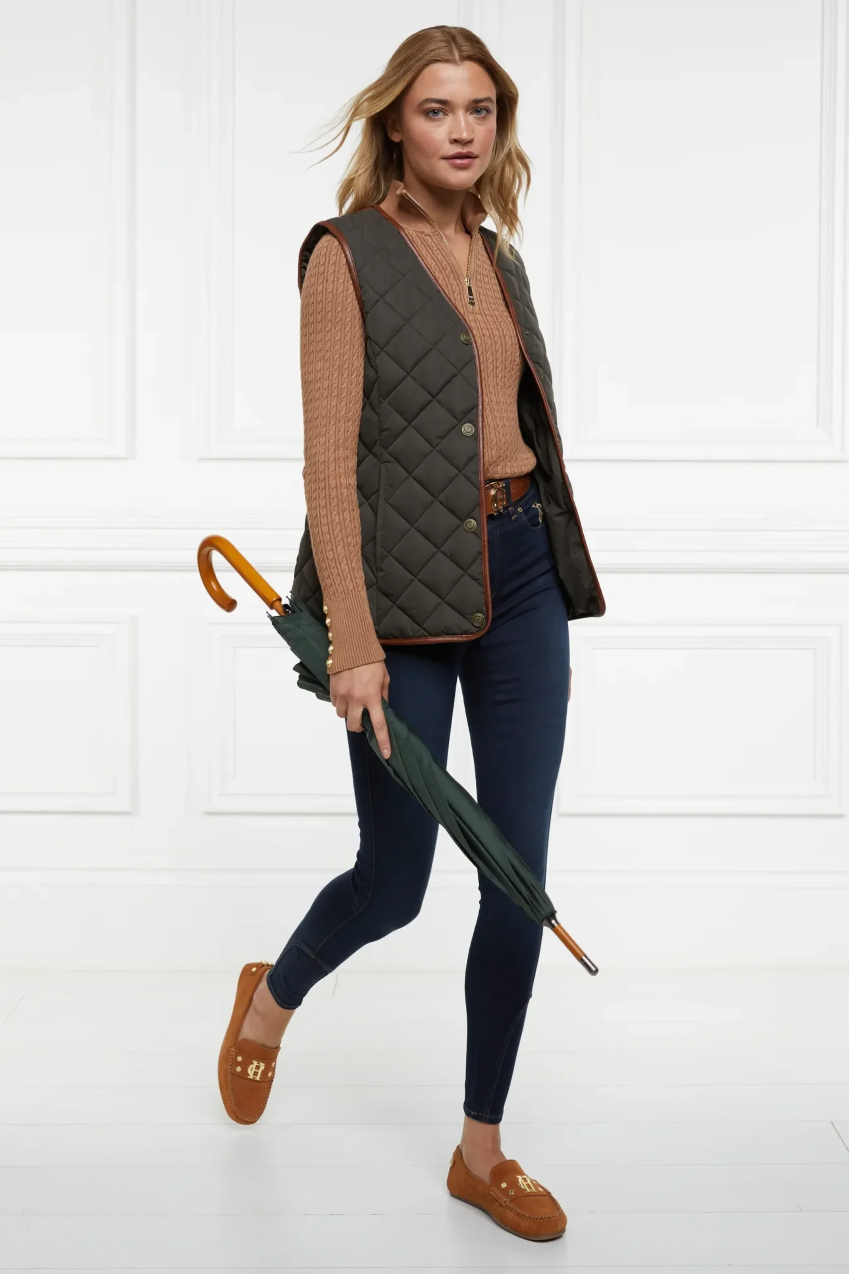 Holland Cooper Ava Half Zip Knit Dark Camel Marl Outlet