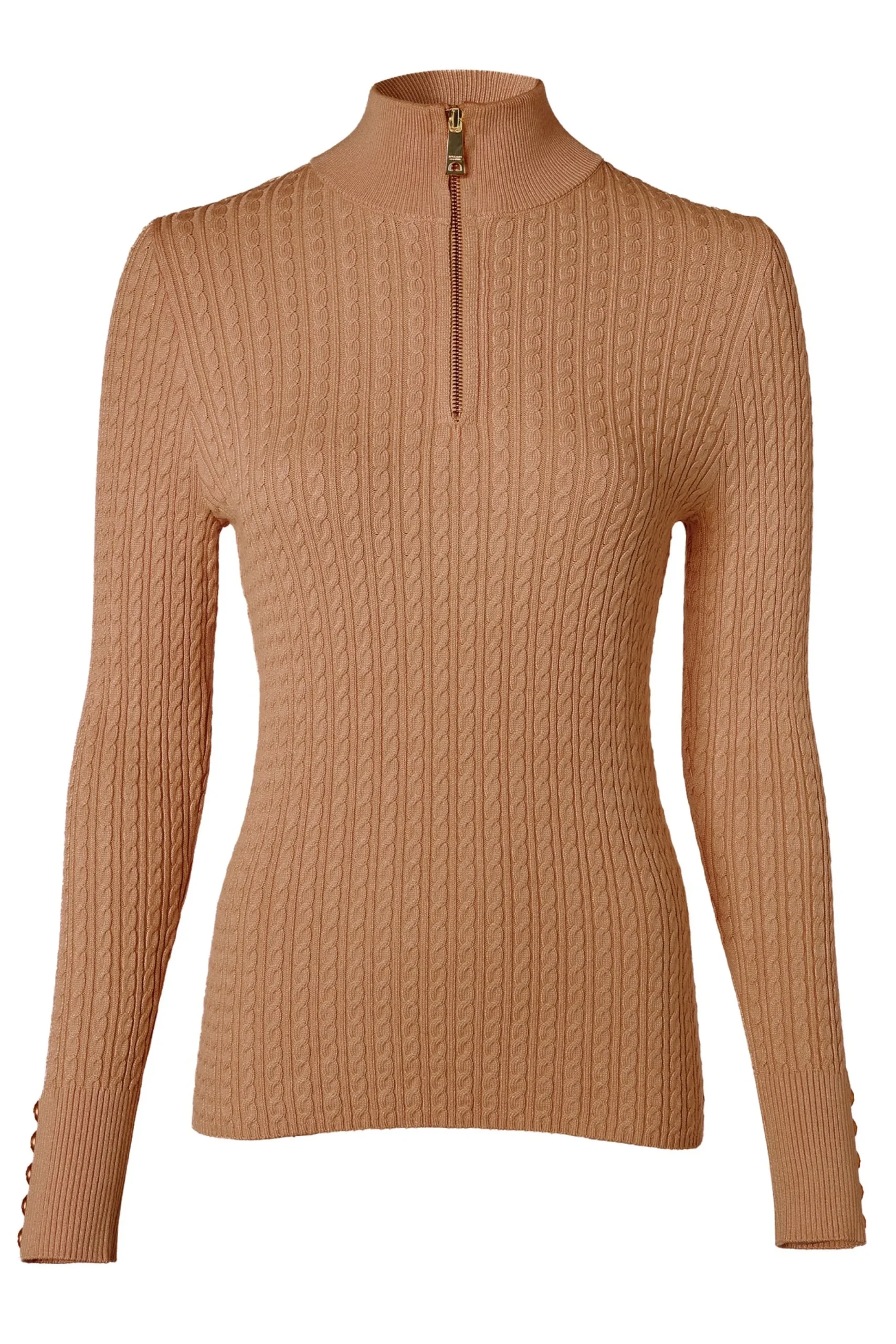 Holland Cooper Ava Half Zip Knit Dark Camel Marl Outlet