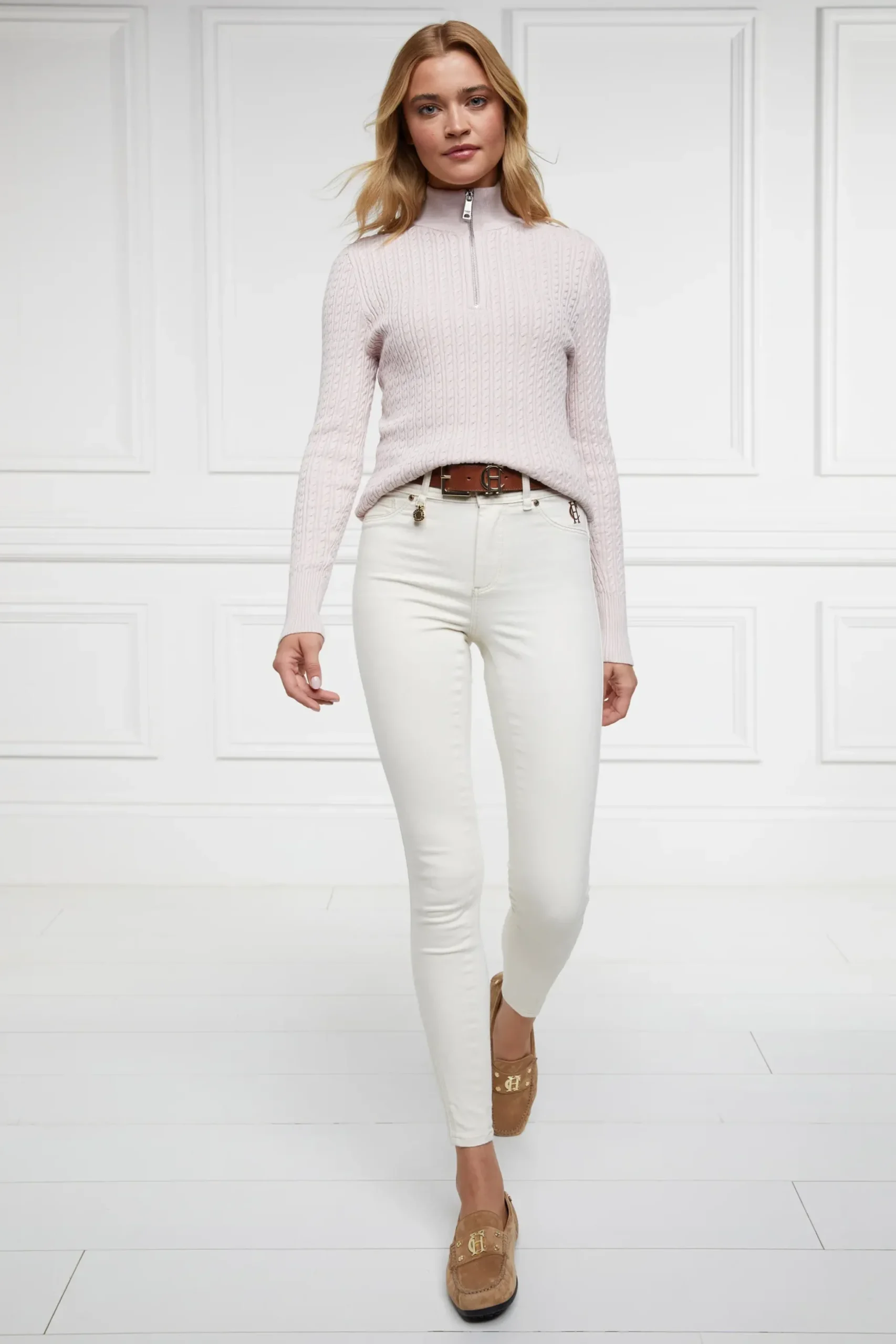 Holland Cooper Ava Half Zip Knit Soft Pink Outlet