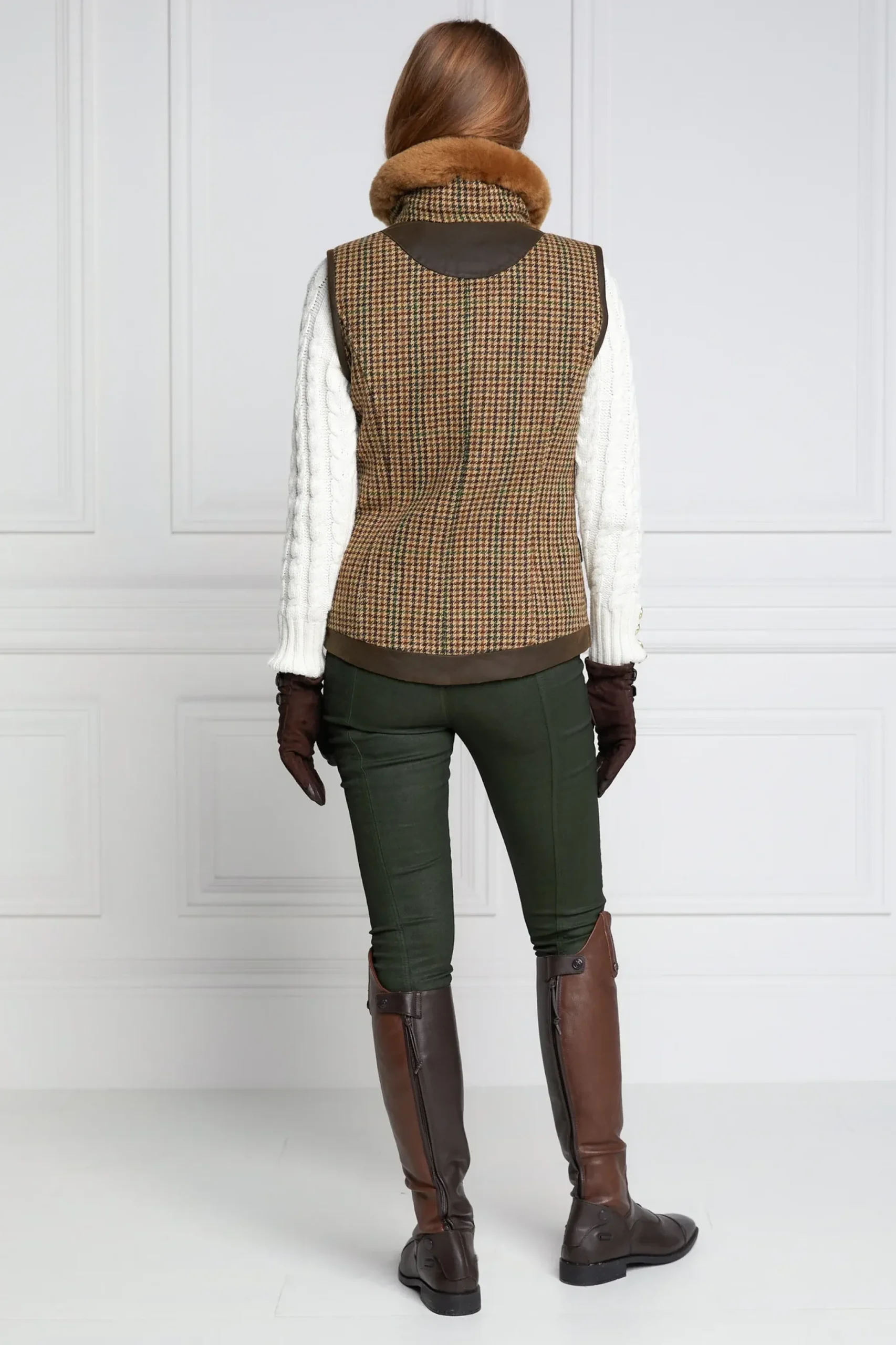 Holland Cooper Aviator Gilet Hailes Green Tweed Sale