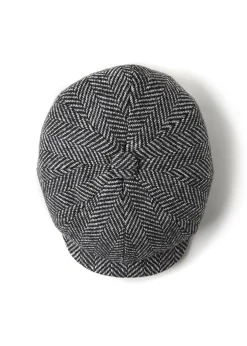 Holland Cooper Baker Boy Cap Wide Tooth Black Herringbone New