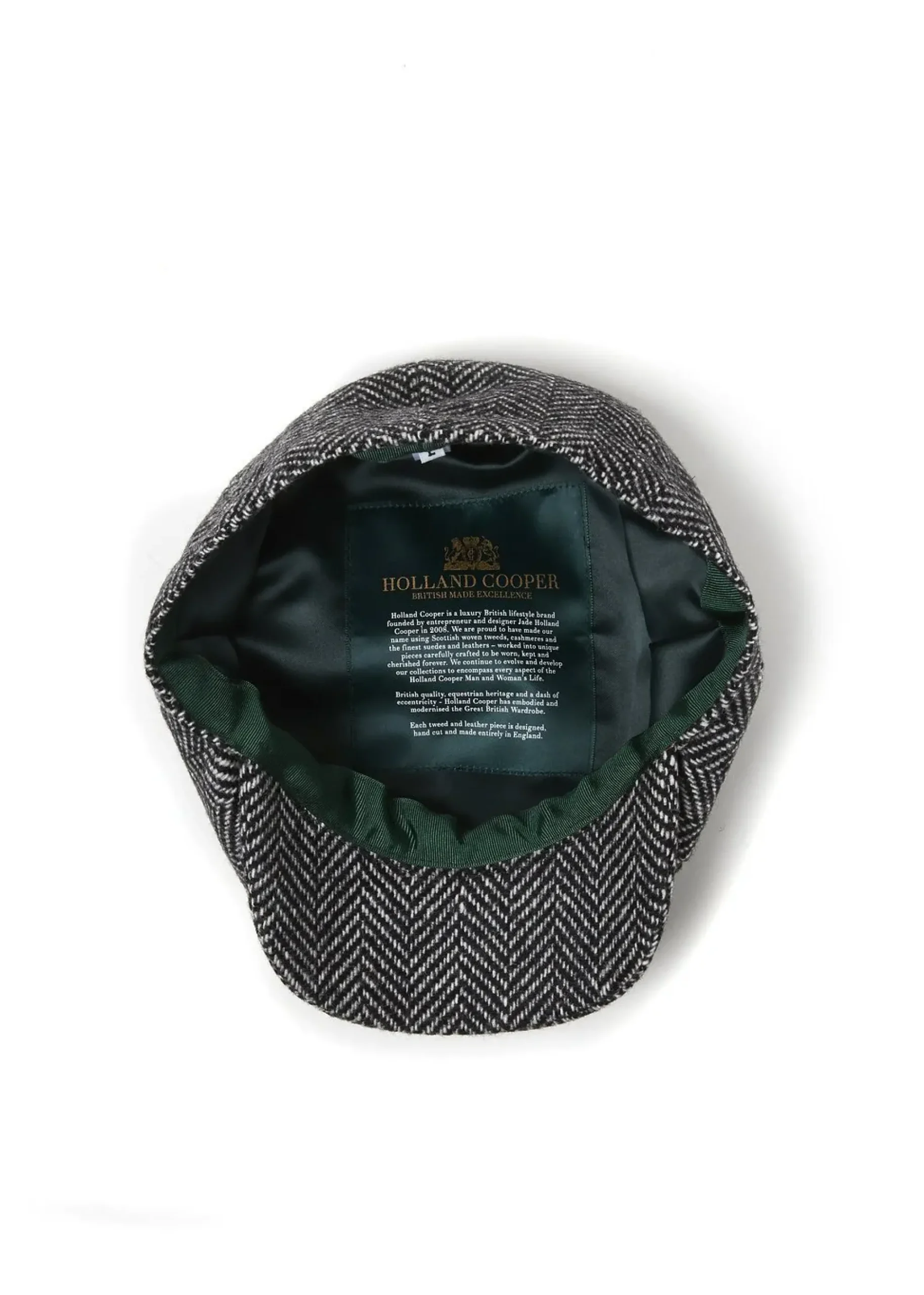 Holland Cooper Baker Boy Cap Wide Tooth Black Herringbone New