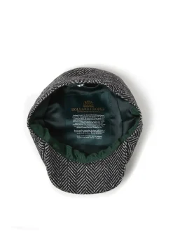 Holland Cooper Baker Boy Cap Wide Tooth Black Herringbone New