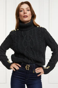 Holland Cooper Belgravia Cable Knit Dark Grey Marl