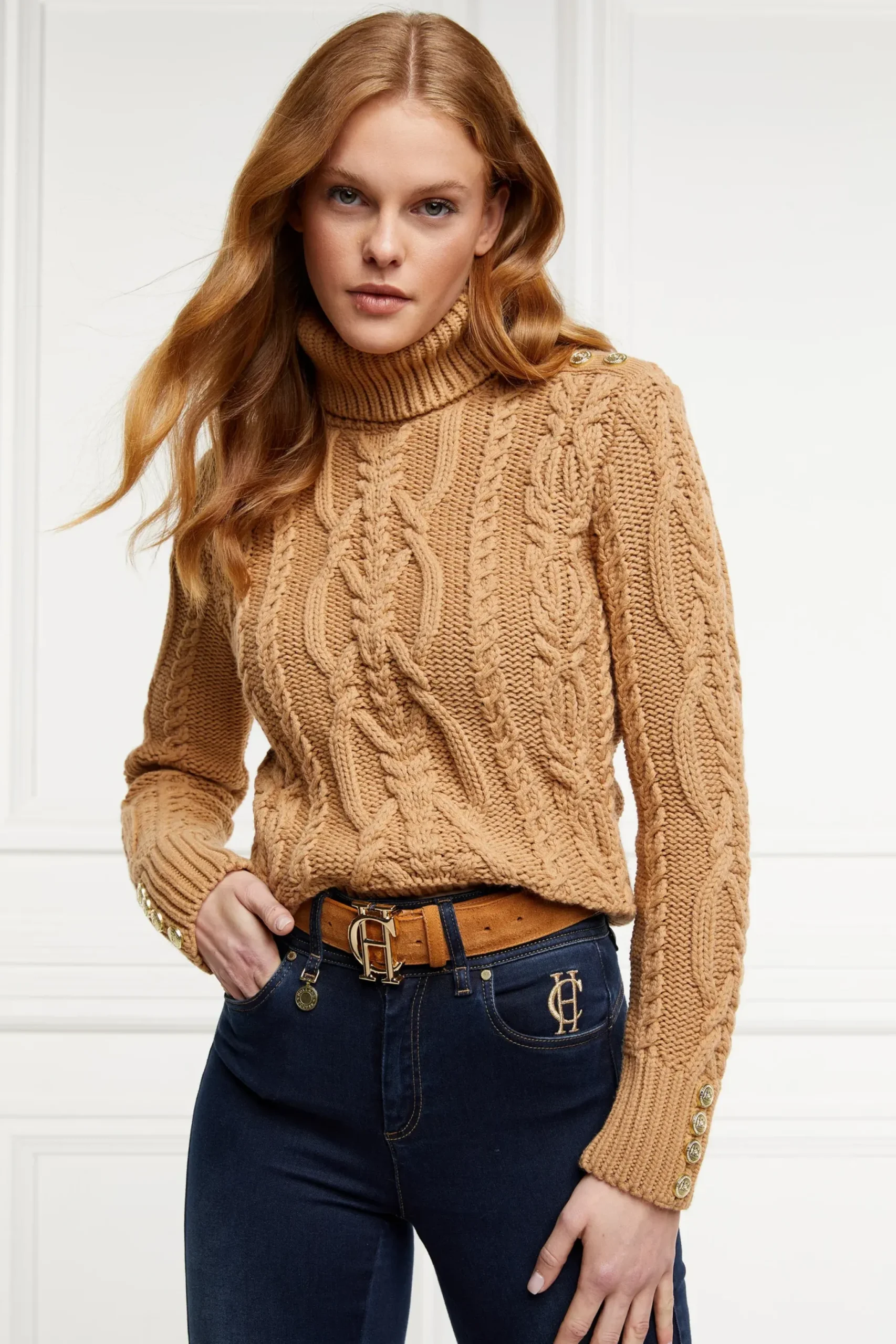Holland Cooper Belgravia Cable Knit Camel Discount