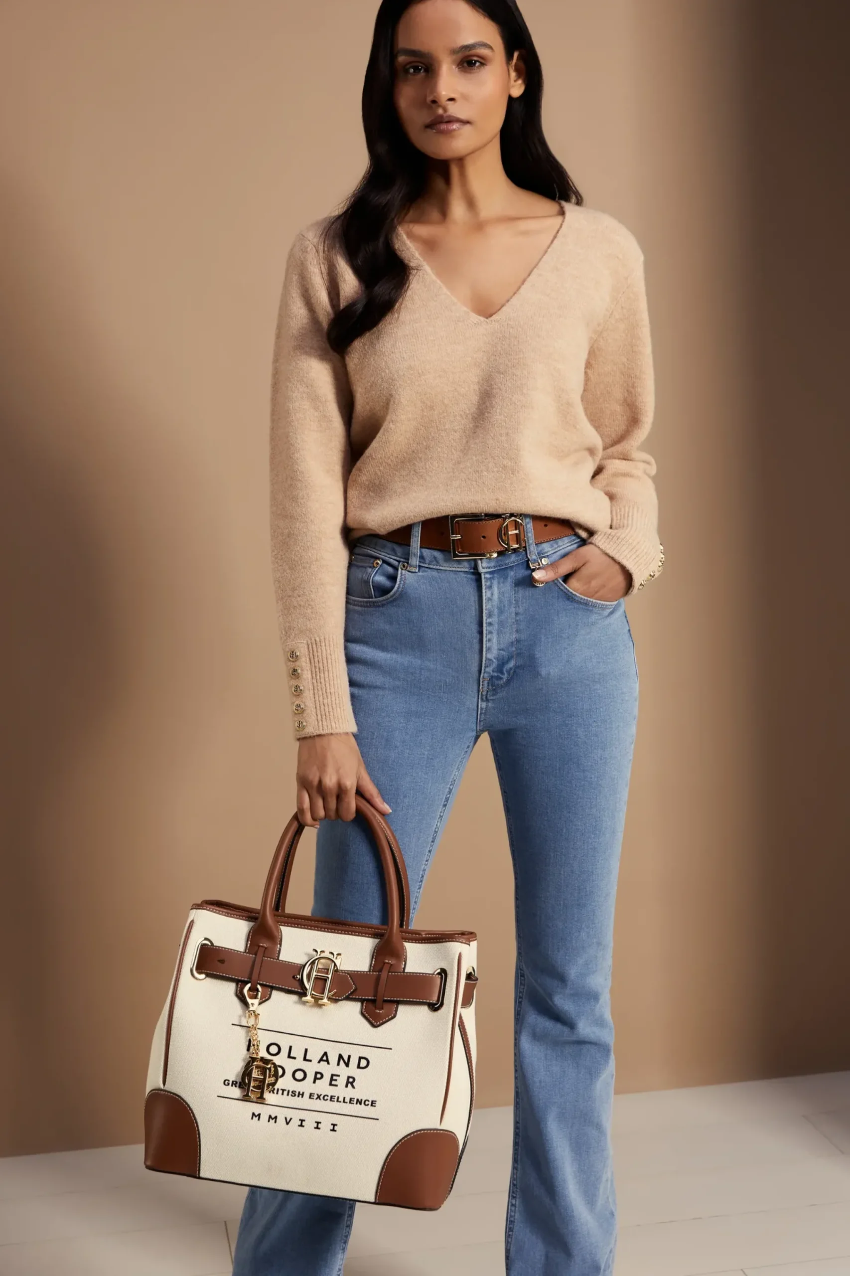 Holland Cooper Berkeley V-Neck Knit Camel Discount