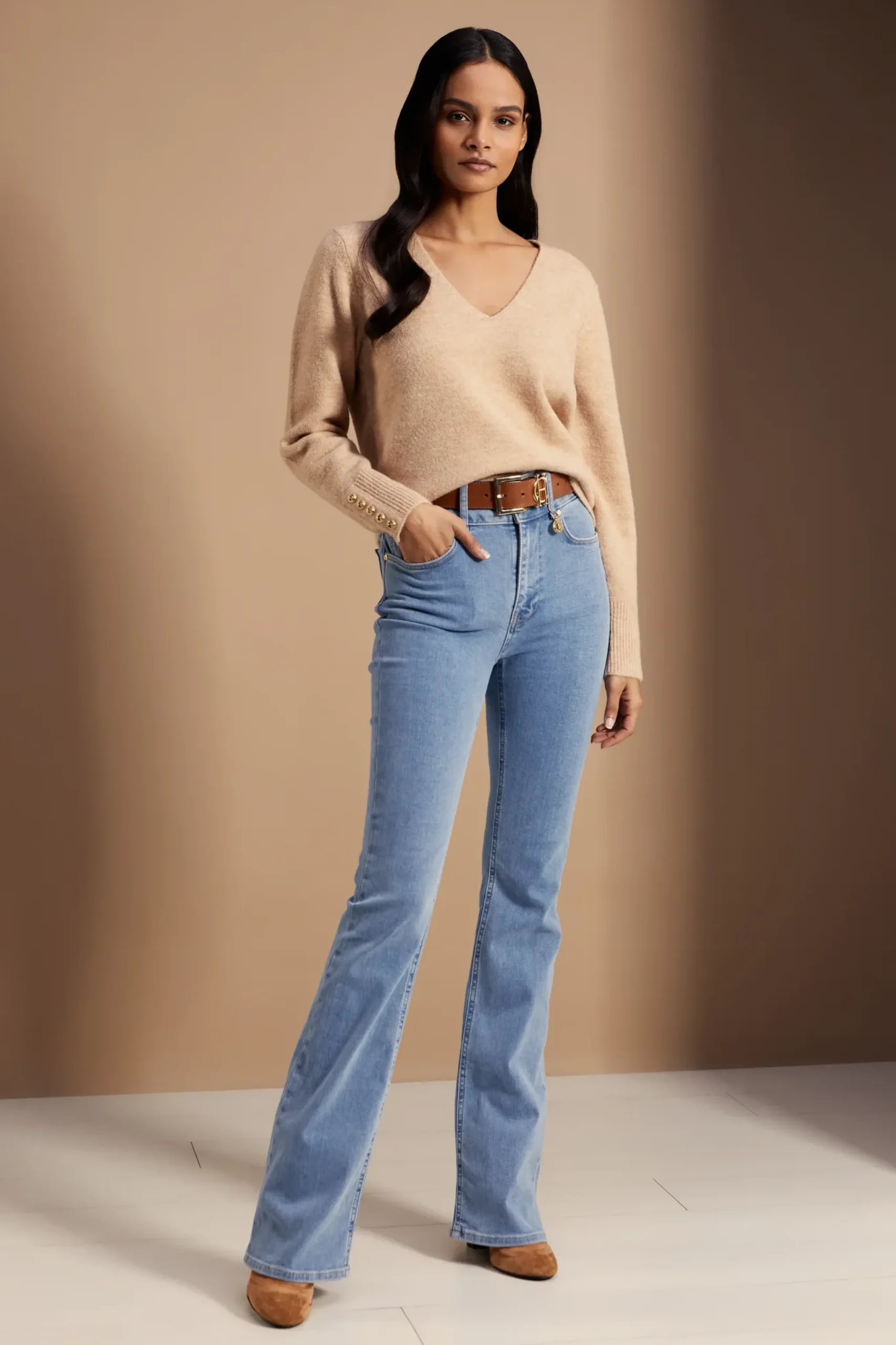 Holland Cooper Berkeley V-Neck Knit Camel Discount