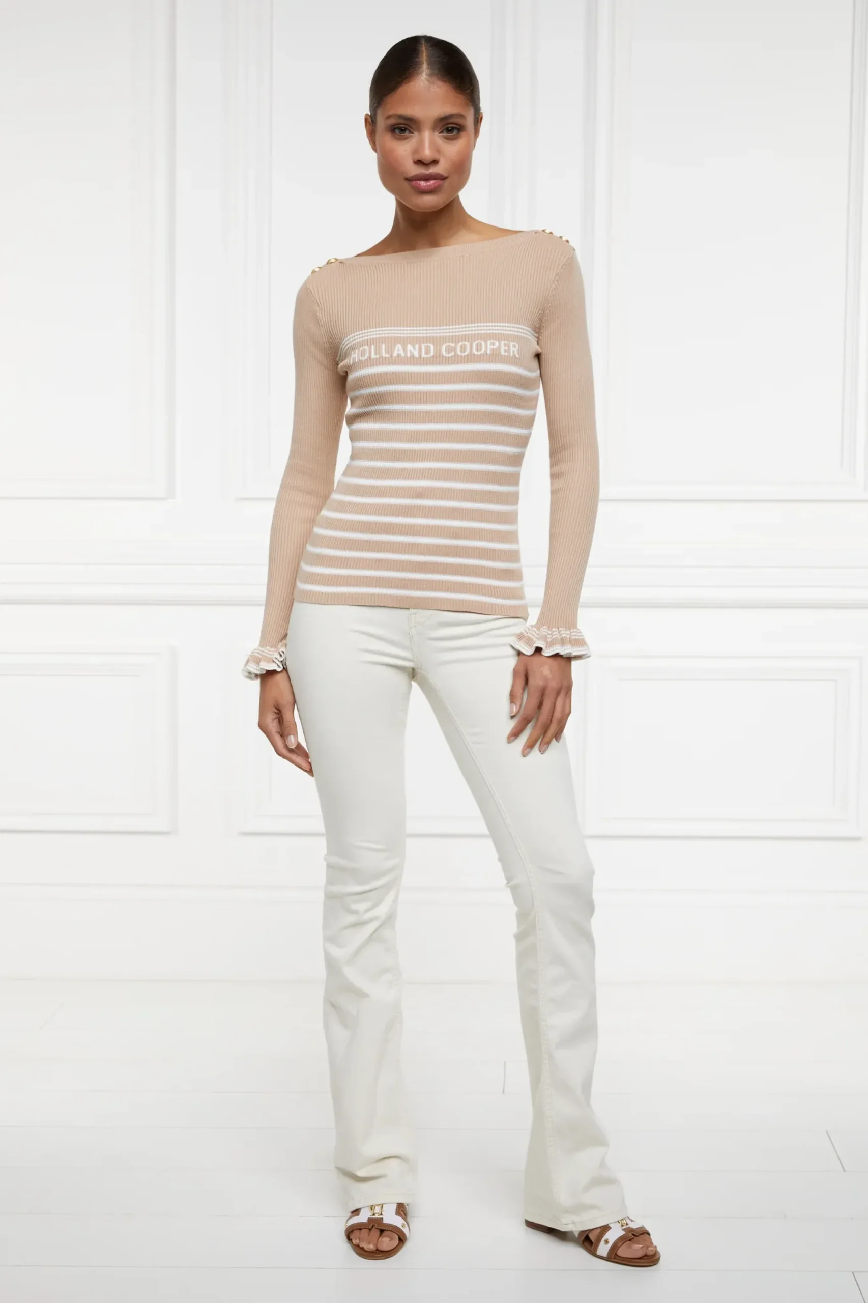 Holland Cooper Bretton Boat Neck Knit Light Camel Clearance