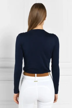 Holland Cooper Buttoned Knit Crew Neck Ink Navy Best