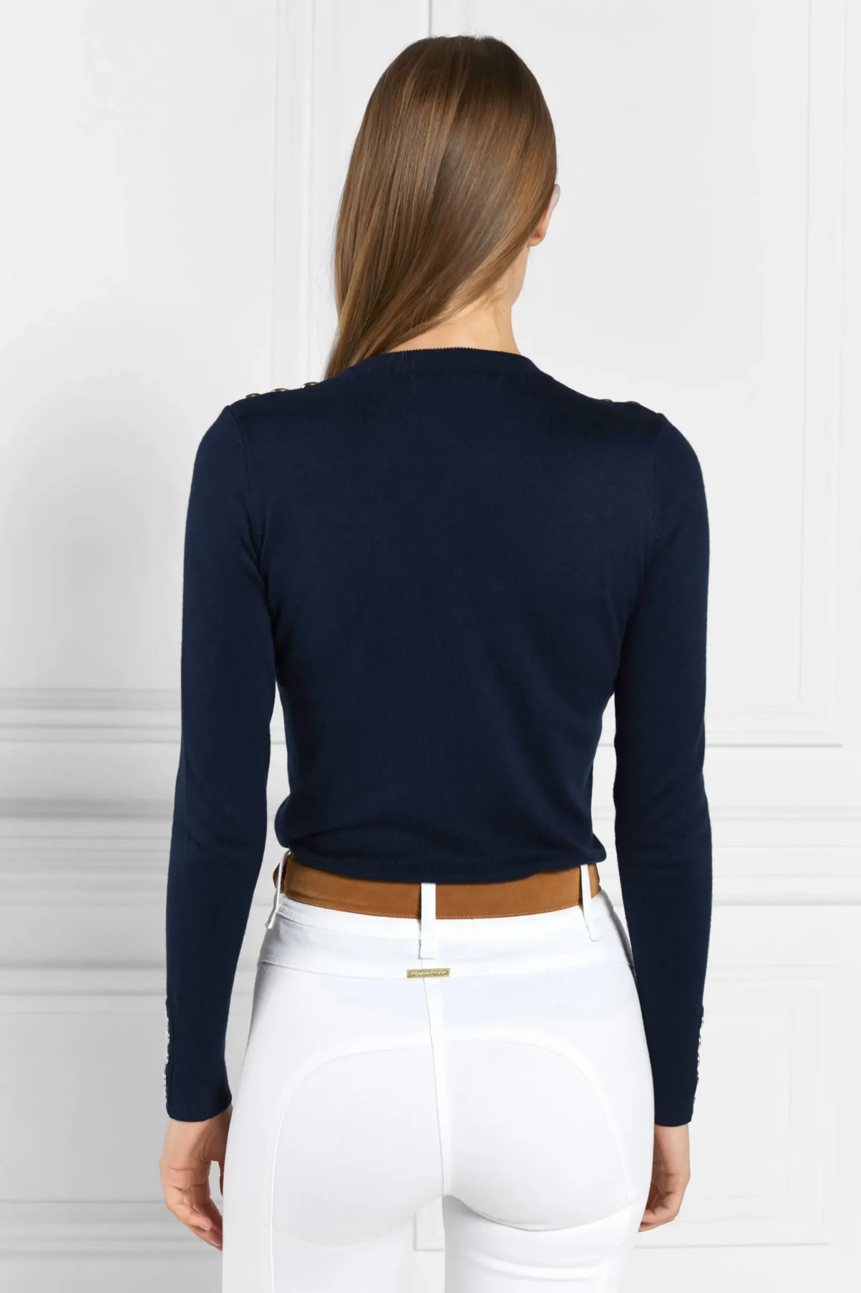 Holland Cooper Buttoned Knit Crew Neck Ink Navy Best