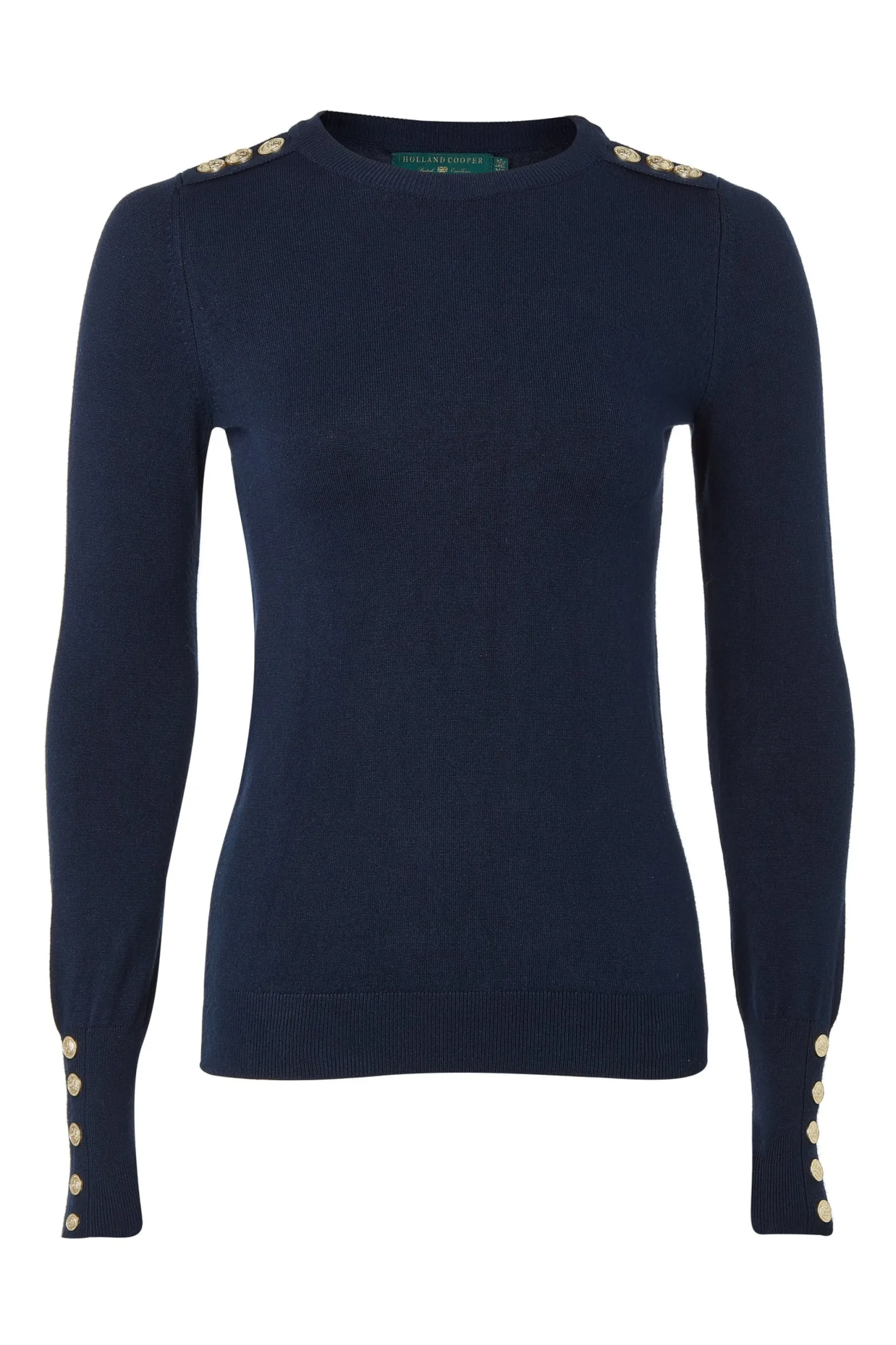 Holland Cooper Buttoned Knit Crew Neck Ink Navy Best