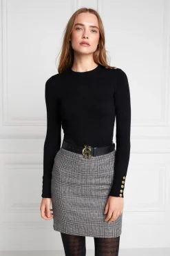 Holland Cooper Buttoned Knit Crew Neck Black Clearance