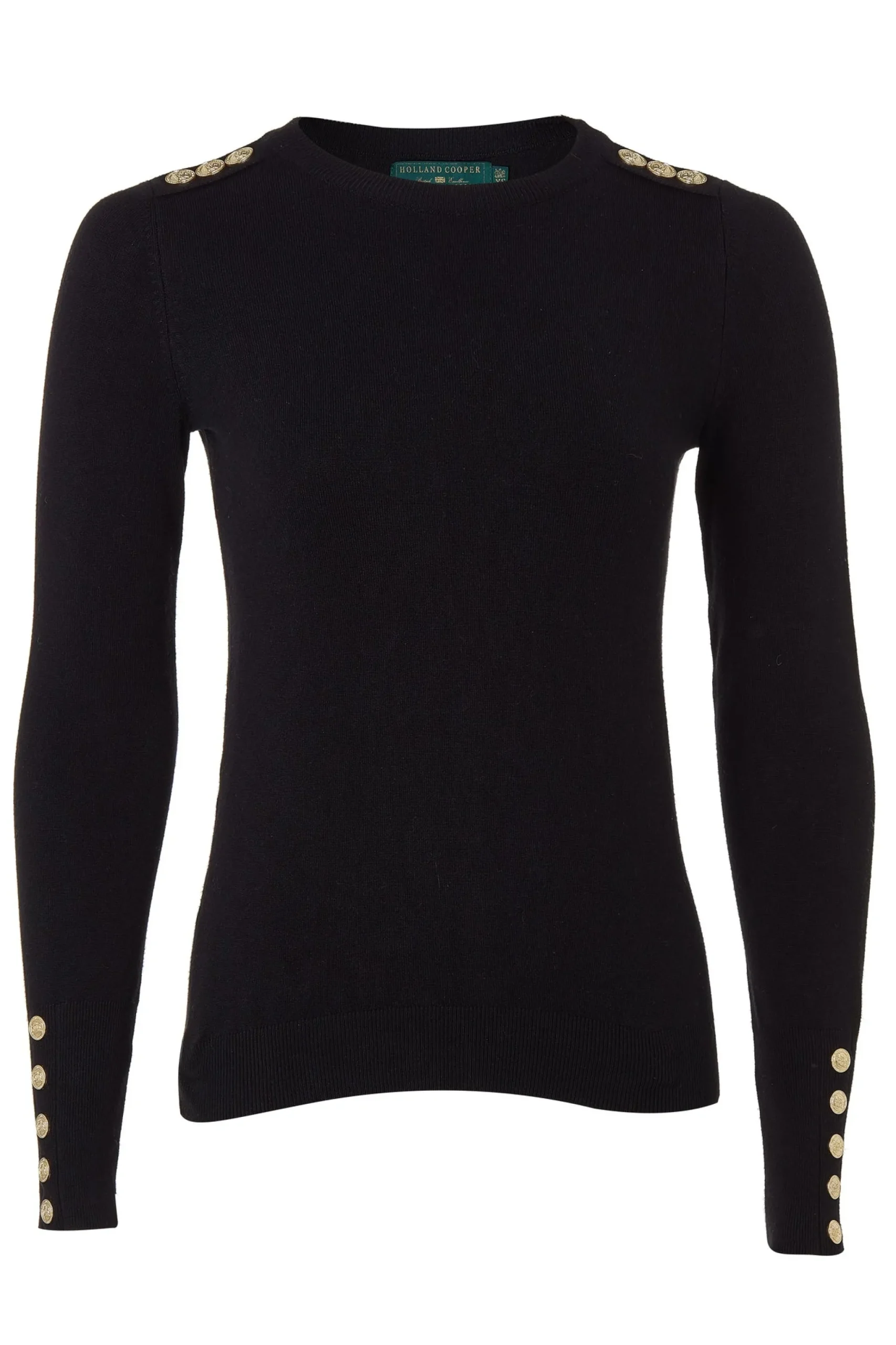 Holland Cooper Buttoned Knit Crew Neck Black Clearance