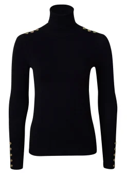 Holland Cooper Buttoned Knit Roll Neck Black Hot