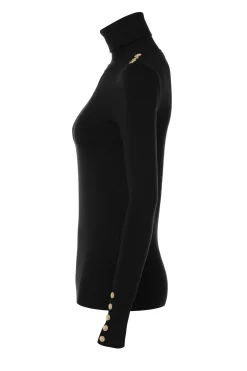 Holland Cooper Buttoned Knit Roll Neck Black Hot