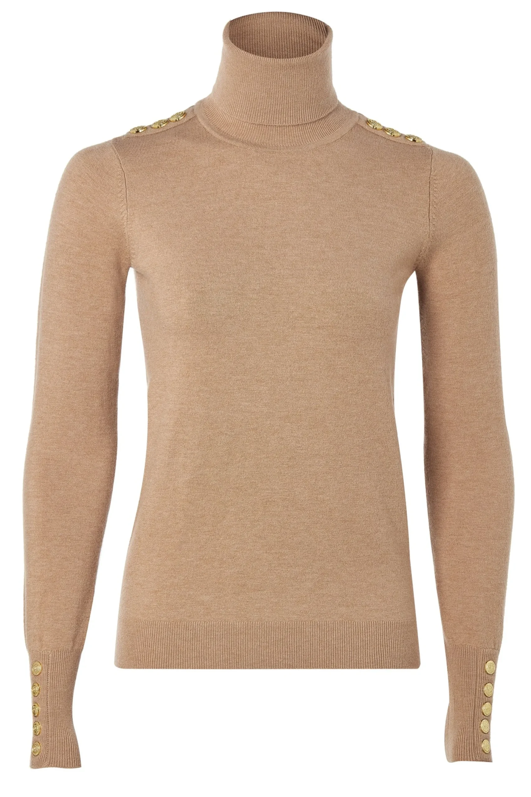 Holland Cooper Buttoned Knit Roll Neck Dark Camel Hot