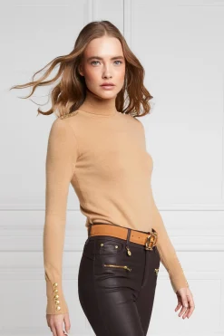 Holland Cooper Buttoned Knit Roll Neck Dark Camel Hot
