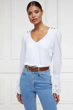Holland Cooper Camilla V-Neck Blouse White Outlet