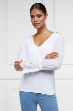 Holland Cooper Camilla V-Neck Blouse White Outlet