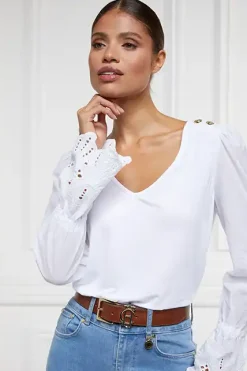 Holland Cooper Camilla V-Neck Blouse White Outlet