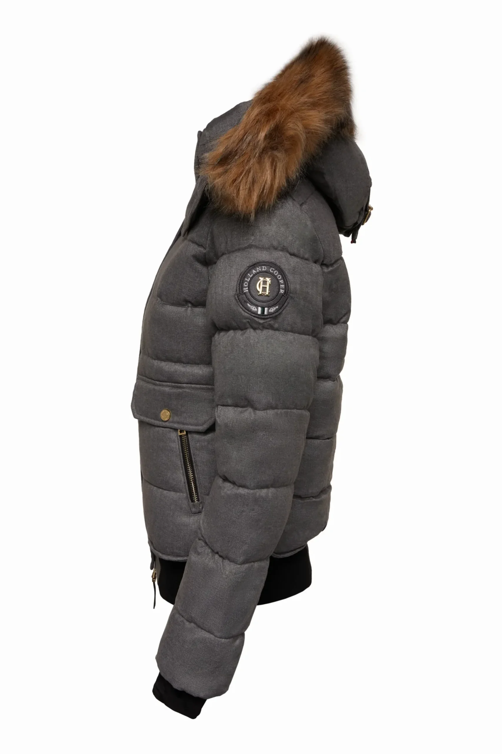 Holland Cooper Cervinia Puffer Light Grey Tweed New