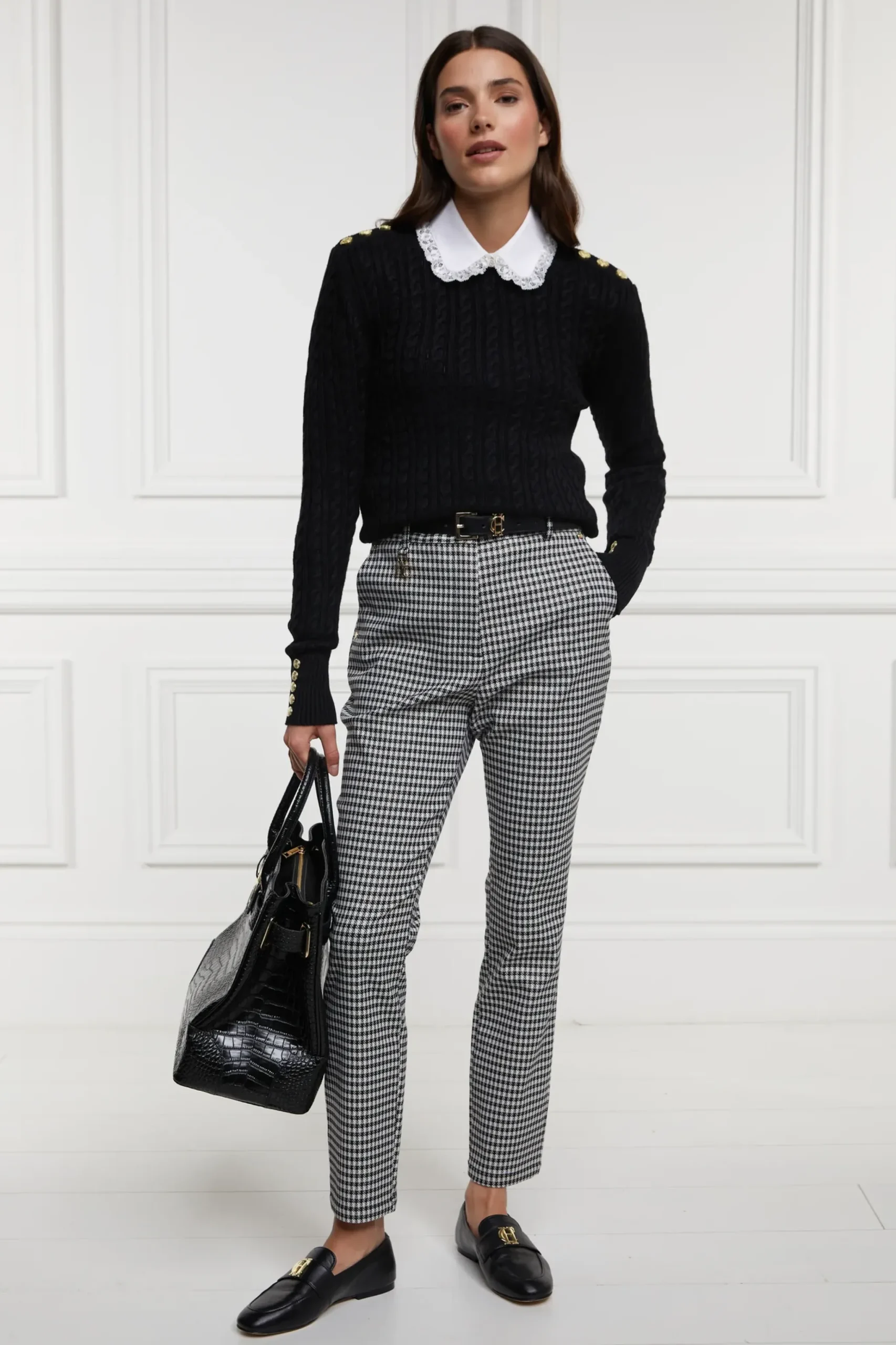 Holland Cooper Charlton Trousers Houndstooth Gold Sale