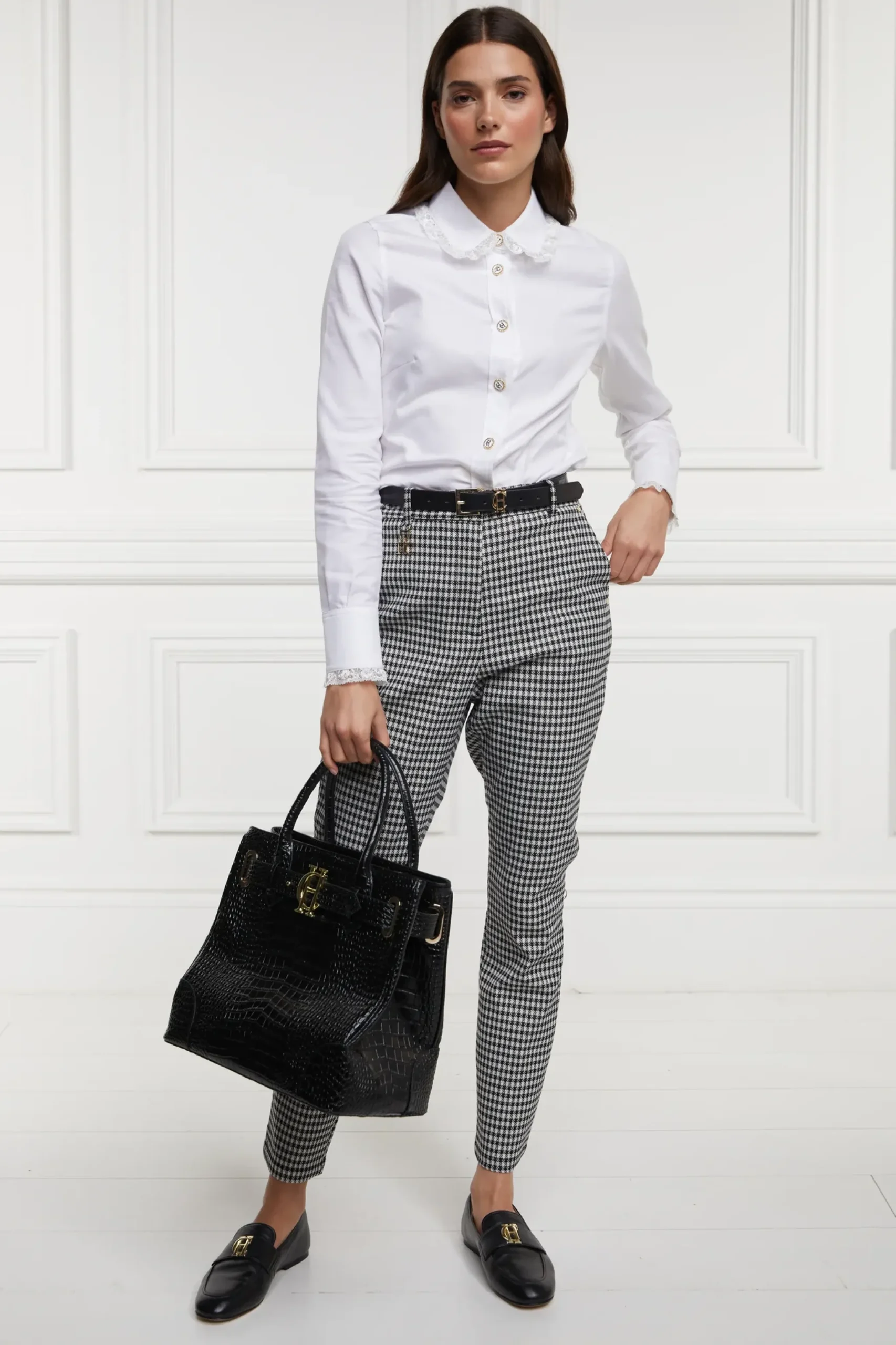 Holland Cooper Charlton Trousers Houndstooth Gold Sale