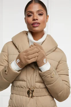 Holland Cooper Chelsea Logo Knitted Gloves Camel Cream Online