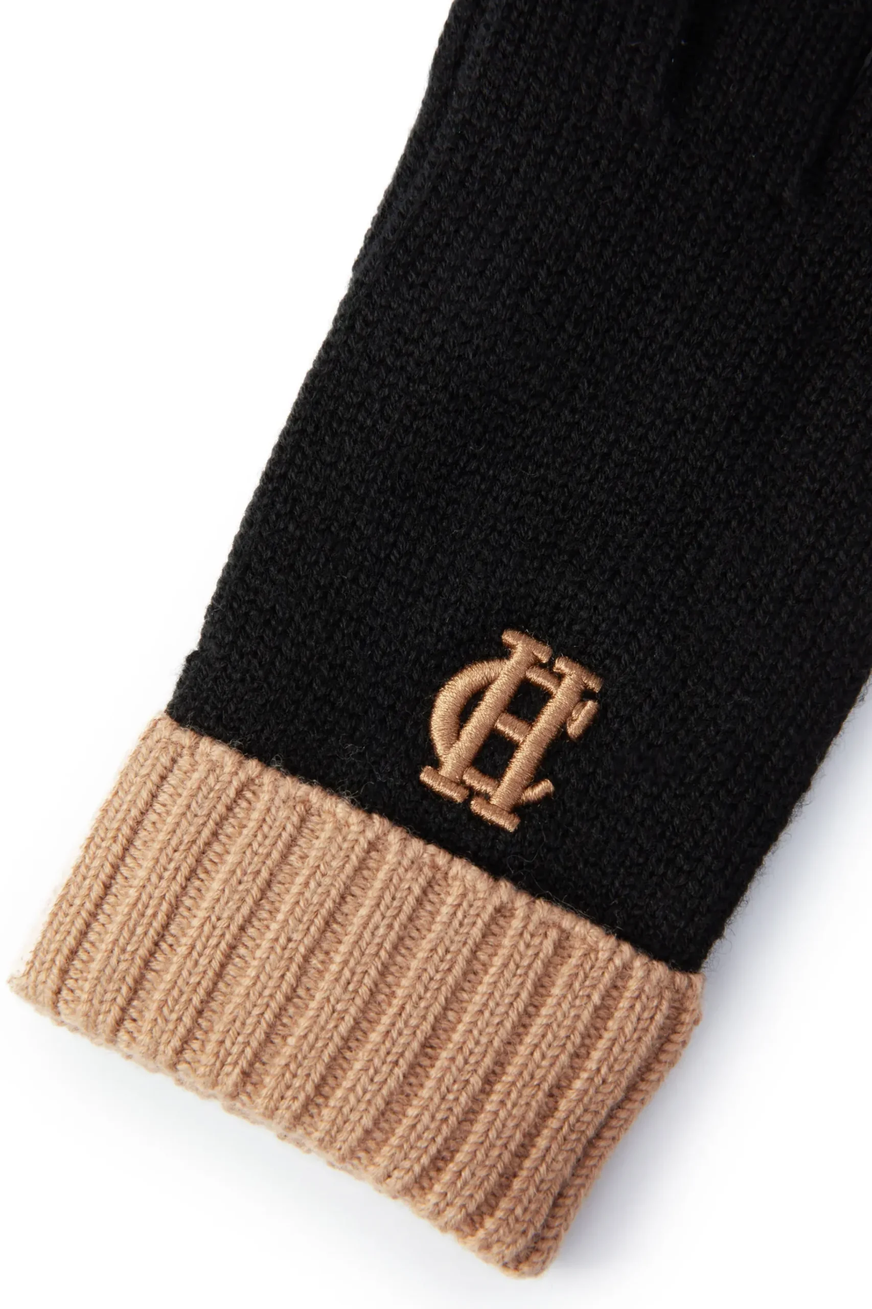 Holland Cooper Chelsea Logo Knitted Gloves Black Tan Discount