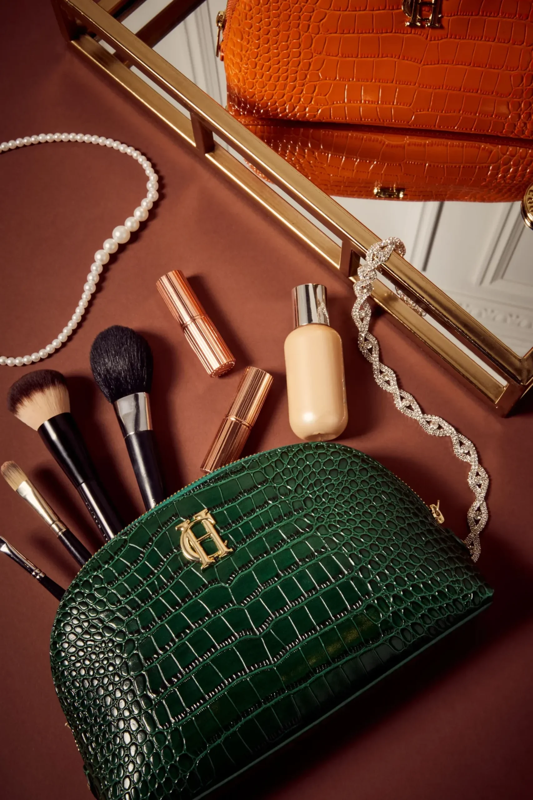 Holland Cooper Chelsea Makeup Bag Emerald Croc Online