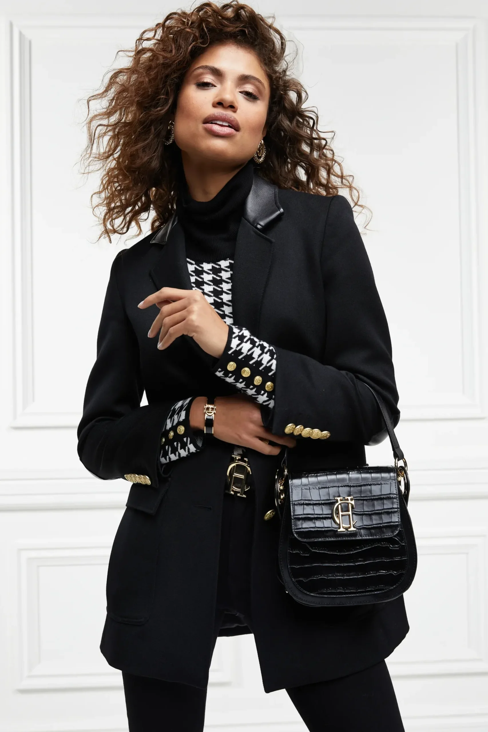 Holland Cooper Chelsea Saddle Bag Black Croc Outlet
