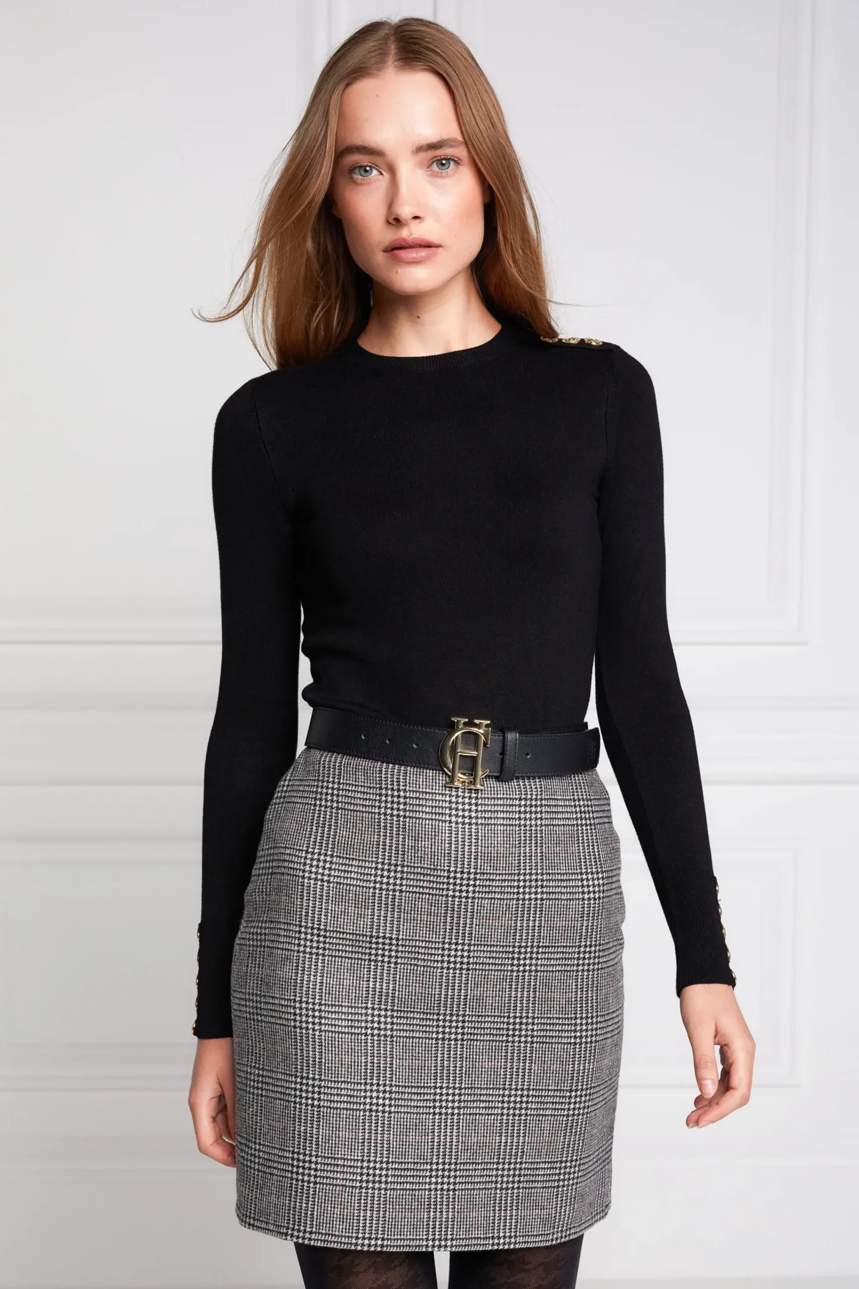 Holland Cooper Chelsea Skirt Prince of Wales Black