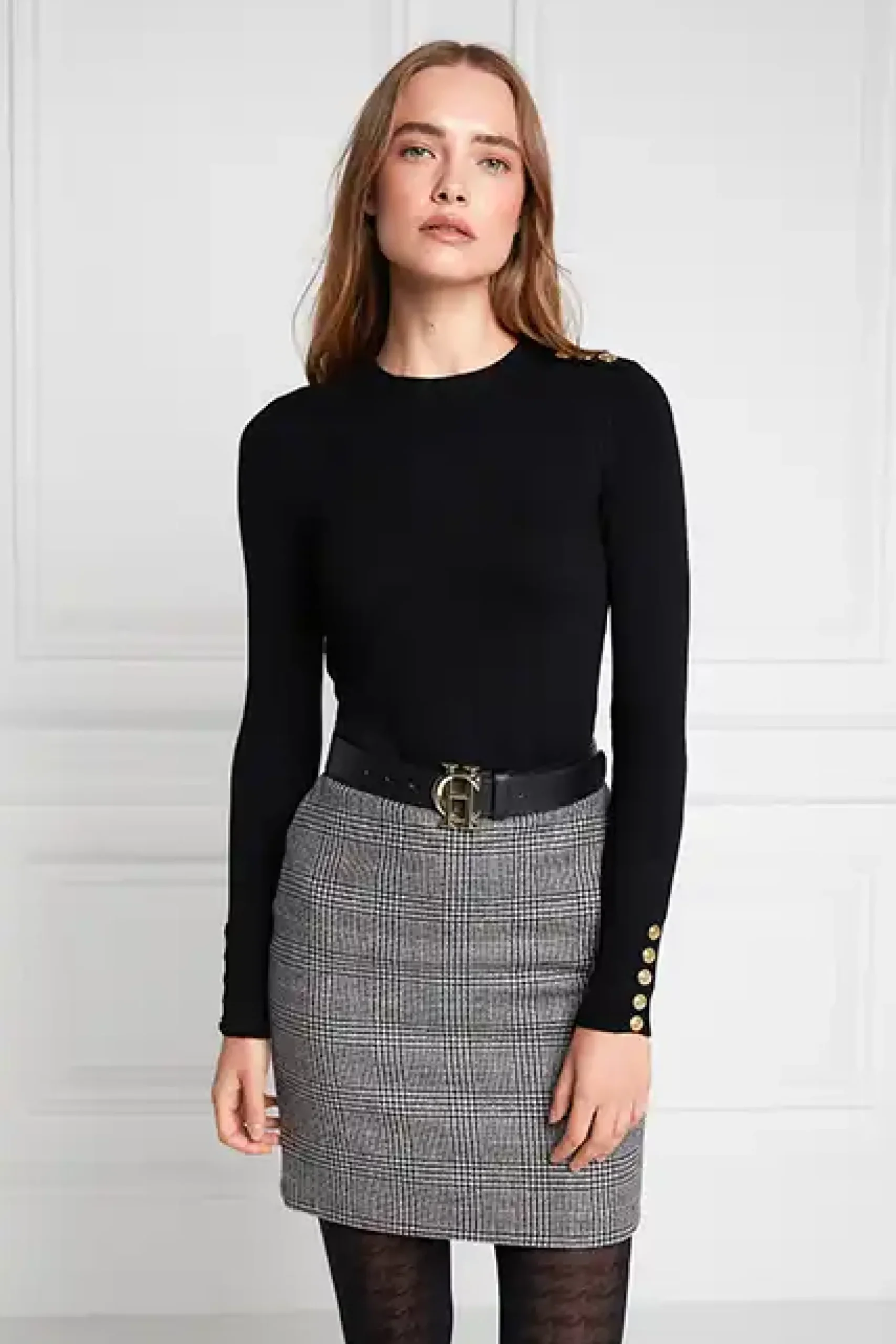 Holland Cooper Chelsea Skirt Prince of Wales Black