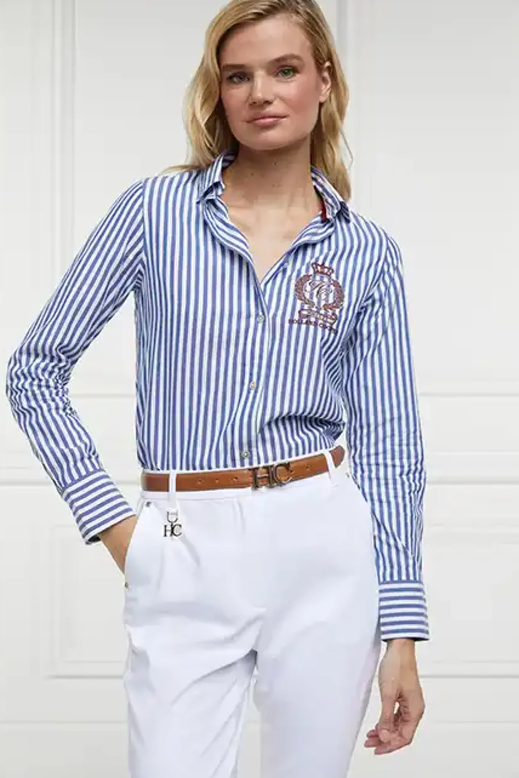 Holland Cooper Classic Button Down Shirt Navy Stripe