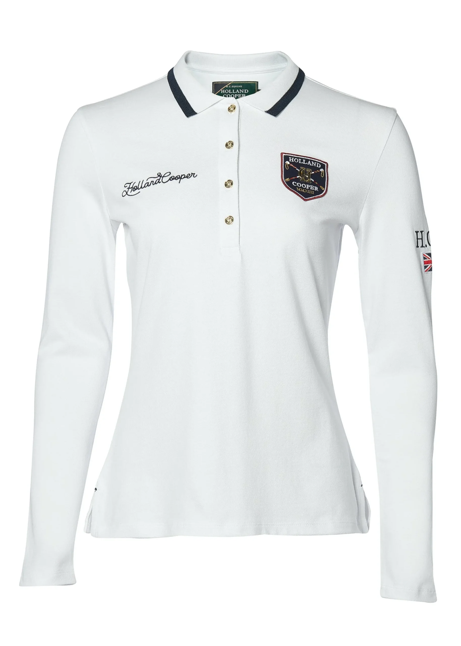 Holland Cooper Classic Long Sleeve Polo Shirt White New