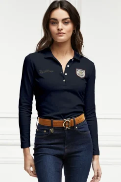 Holland Cooper Classic Long Sleeve Polo Shirt Ink Navy Sale
