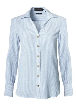 Holland Cooper Classic V-Neck Blouse Azure Stripe Clearance