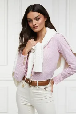 Holland Cooper Classic V-Neck Blouse Pink Stripe Outlet