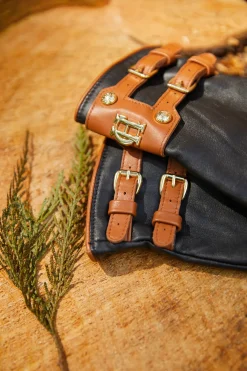 Holland Cooper Contrast Leather Gloves Black Tan Sale