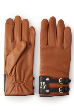 Holland Cooper Contrast Leather Gloves Tan Ink Navy Online