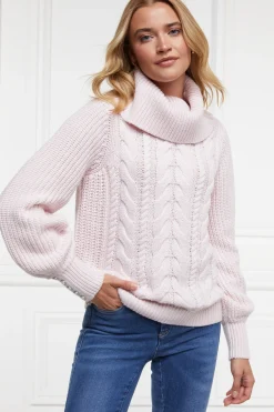 Holland Cooper Corded Roll Neck Knit Ice Pink New