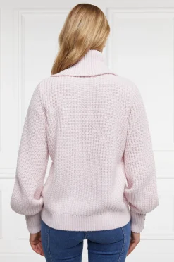 Holland Cooper Corded Roll Neck Knit Ice Pink New