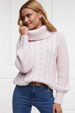 Holland Cooper Corded Roll Neck Knit Ice Pink New