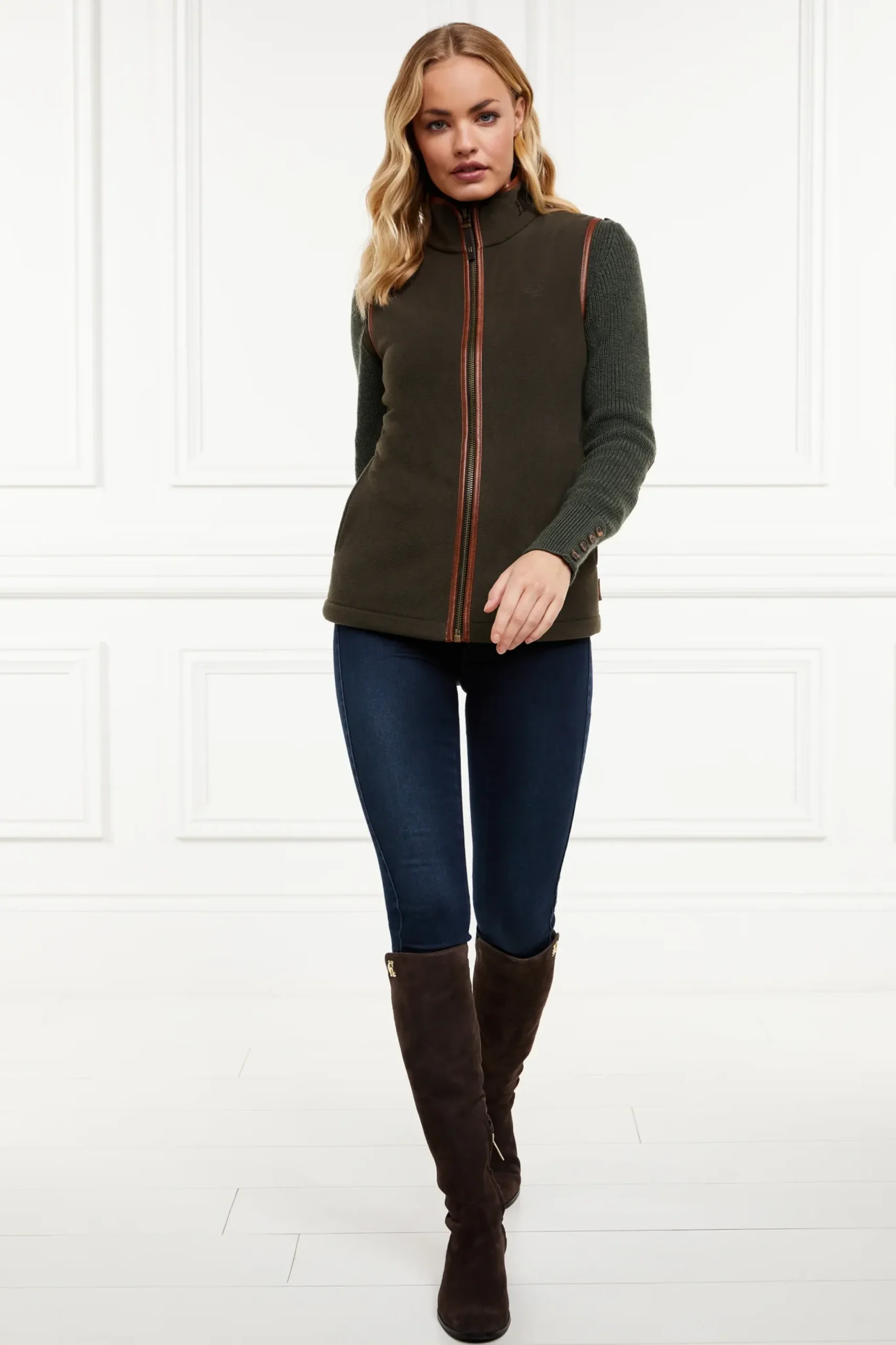 Holland Cooper Country Fleece Gilet Khaki Hot