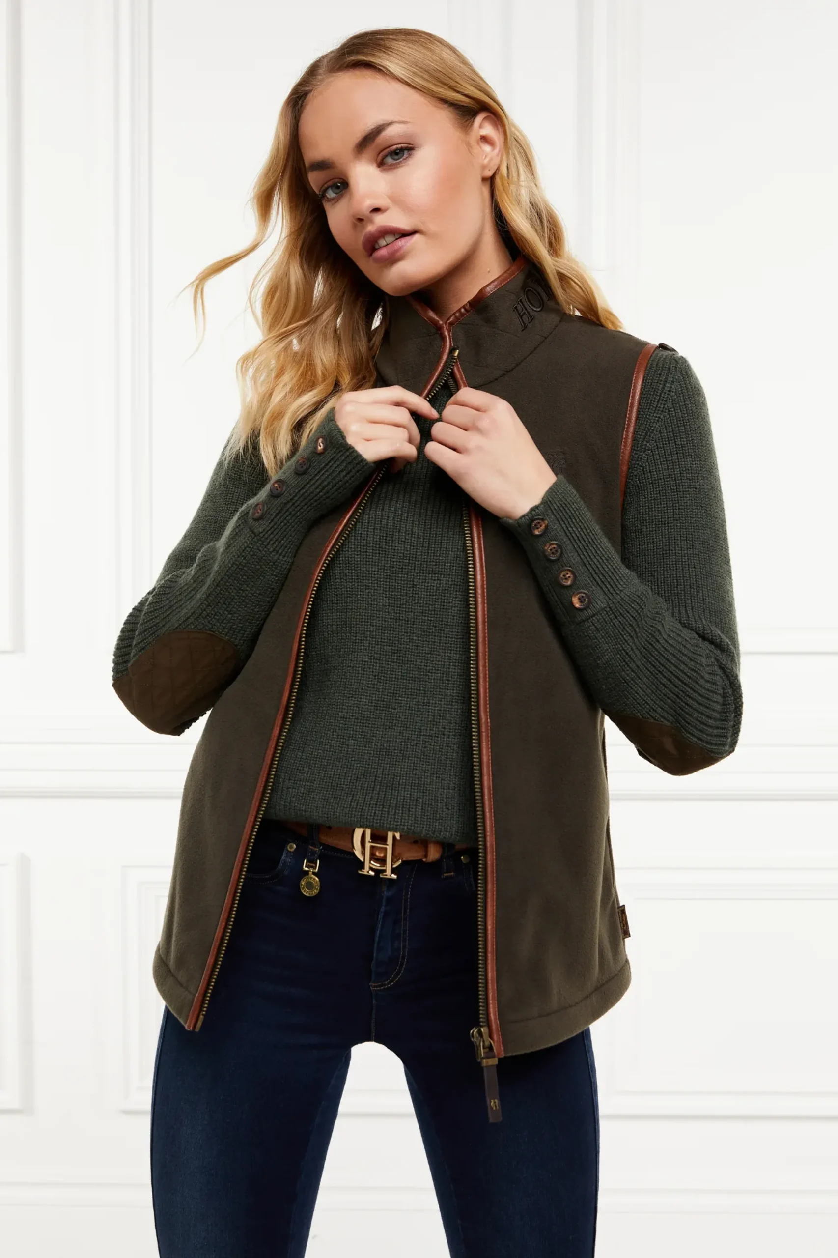 Holland Cooper Country Fleece Gilet Khaki Hot